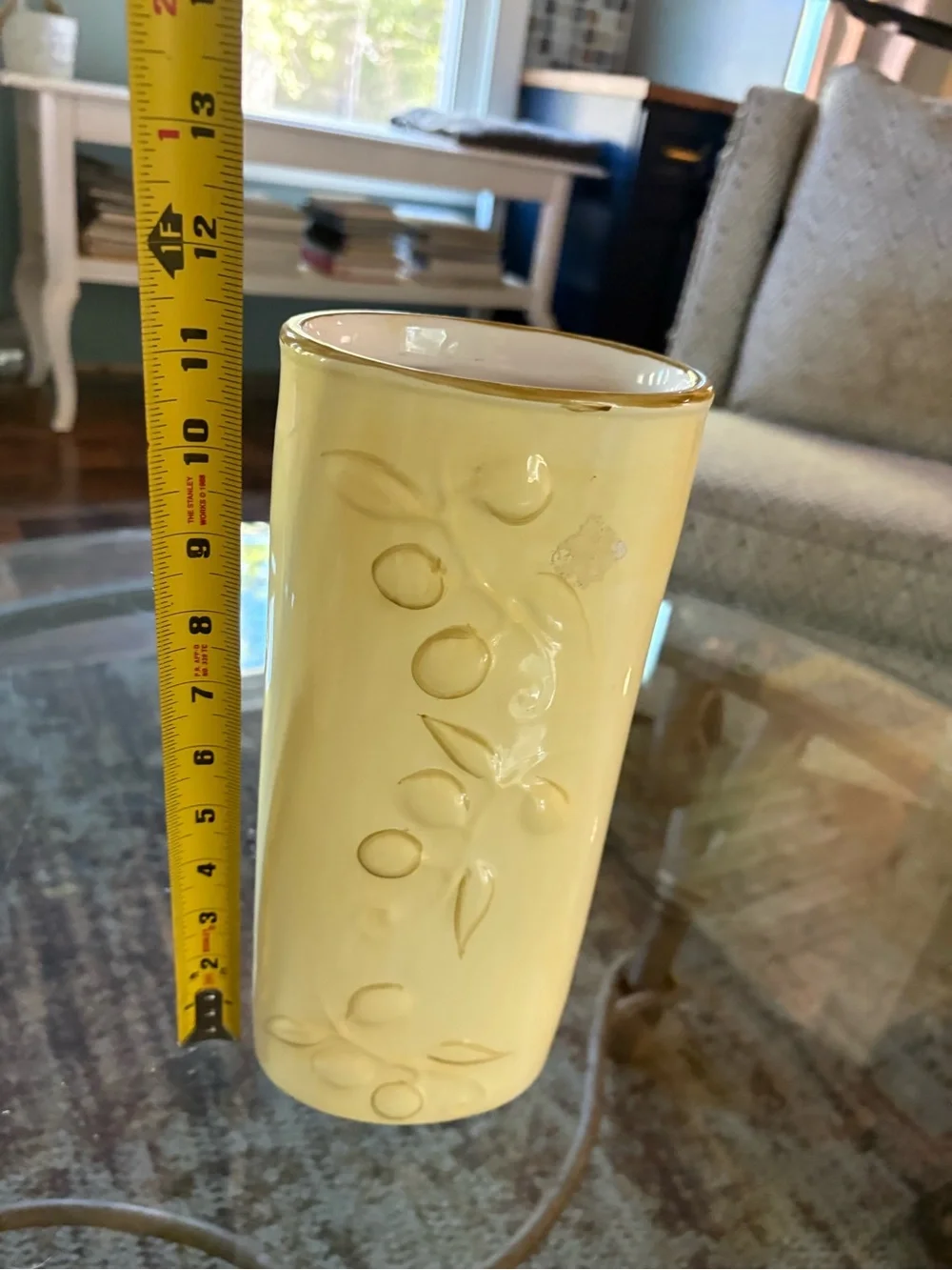 NWOT Pasta Holder Ceramic Olive Motif Canister with Gasket Lid, Distressed